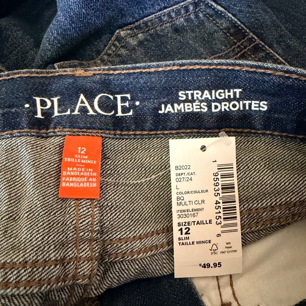 The Childrens Place Boys Straight Jeans Size 12 Slim Blue Denim Adjustable Waist - Picture 3 of 7